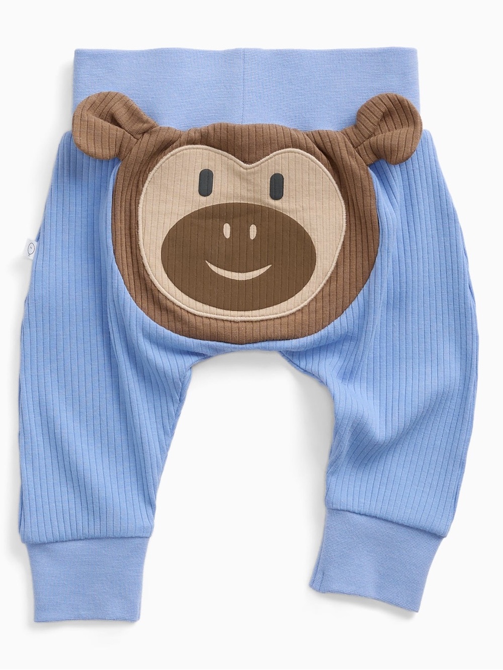 Mori Soft Blue Baby Boy Monkey Ribbed Joggers  Size 6/9 Months